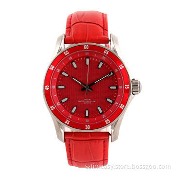 Stainless Steel Watch with Genuine Leather Strap, OEM Orders Welcomed